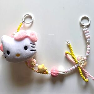 Hello Kitty Plush Toy with Pink and Yellow Beads Purse Charm
